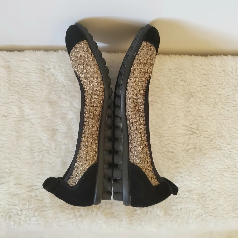Bernie Mev Bella Me Gold Blk Flat Slip-On Loafers Sz 39 or 8.5/9 - Picture 11 of 15